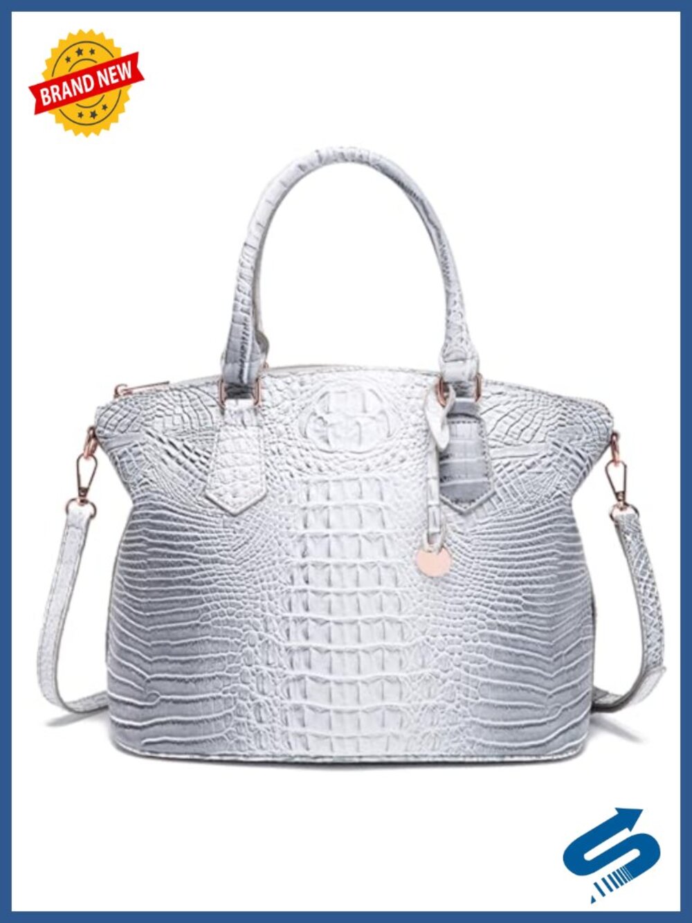 Crocodile Satchel Handbag Vegan Leather Tote Purse with Strap